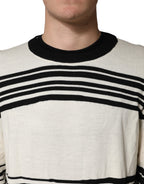 Black White Stripe CrewNeck Pullover Sweater