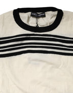Black White Stripe CrewNeck Pullover Sweater