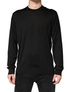 Black Silk Men Crew Neck Pullover Sweater