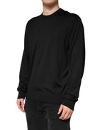 Black Silk Men Crew Neck Pullover Sweater