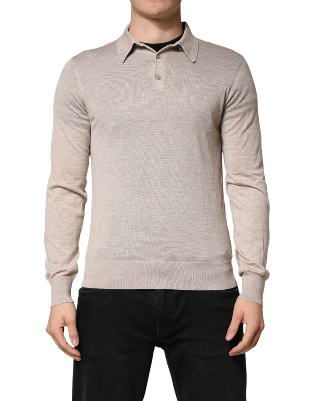 Beige Cashmere Collared PoloPullover  Sweater