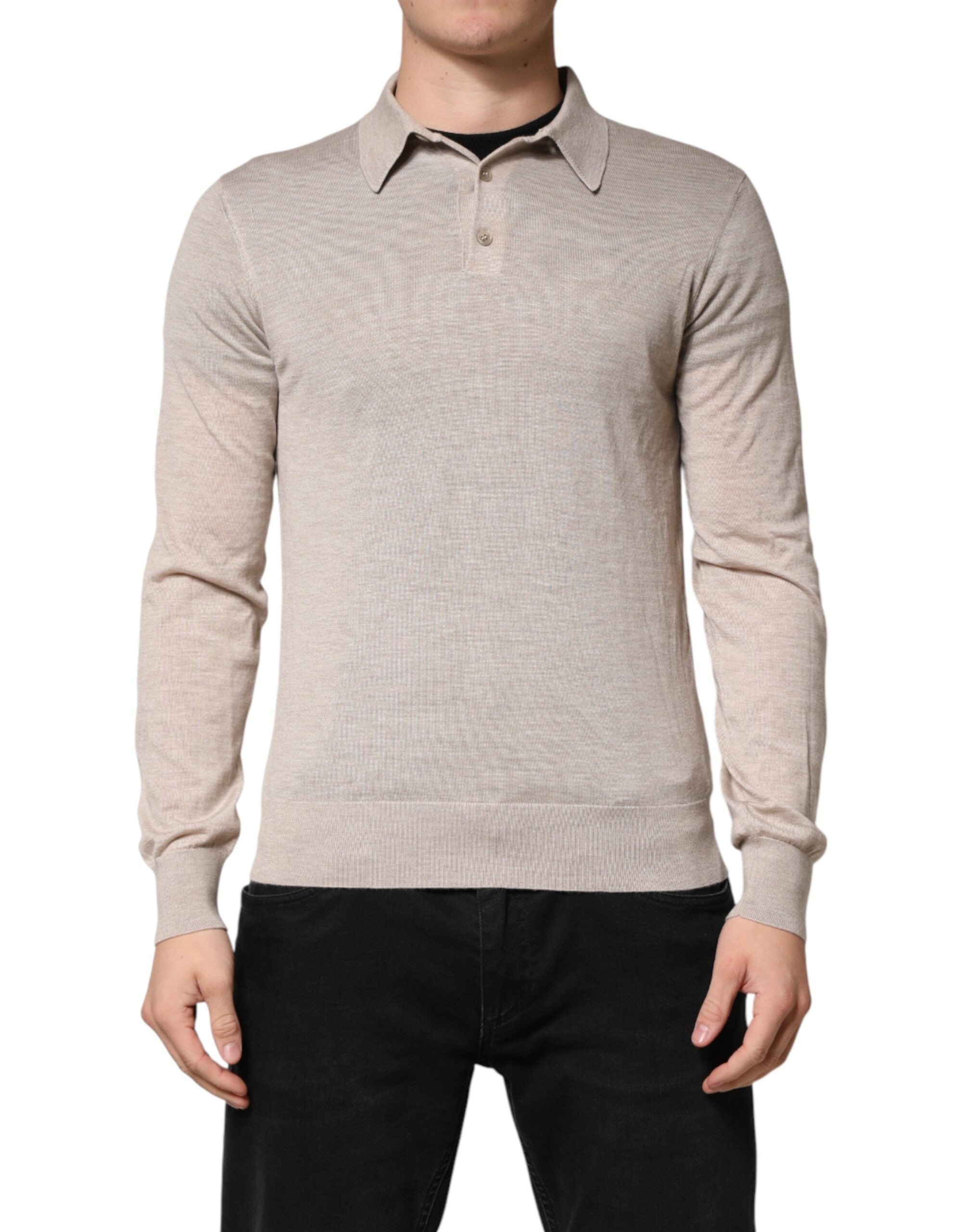 Beige Cashmere Collared PoloPullover  Sweater