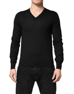 Black Cashmere V-Neck Men Pullover Sweater