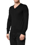 Black Cashmere V-Neck Men Pullover Sweater