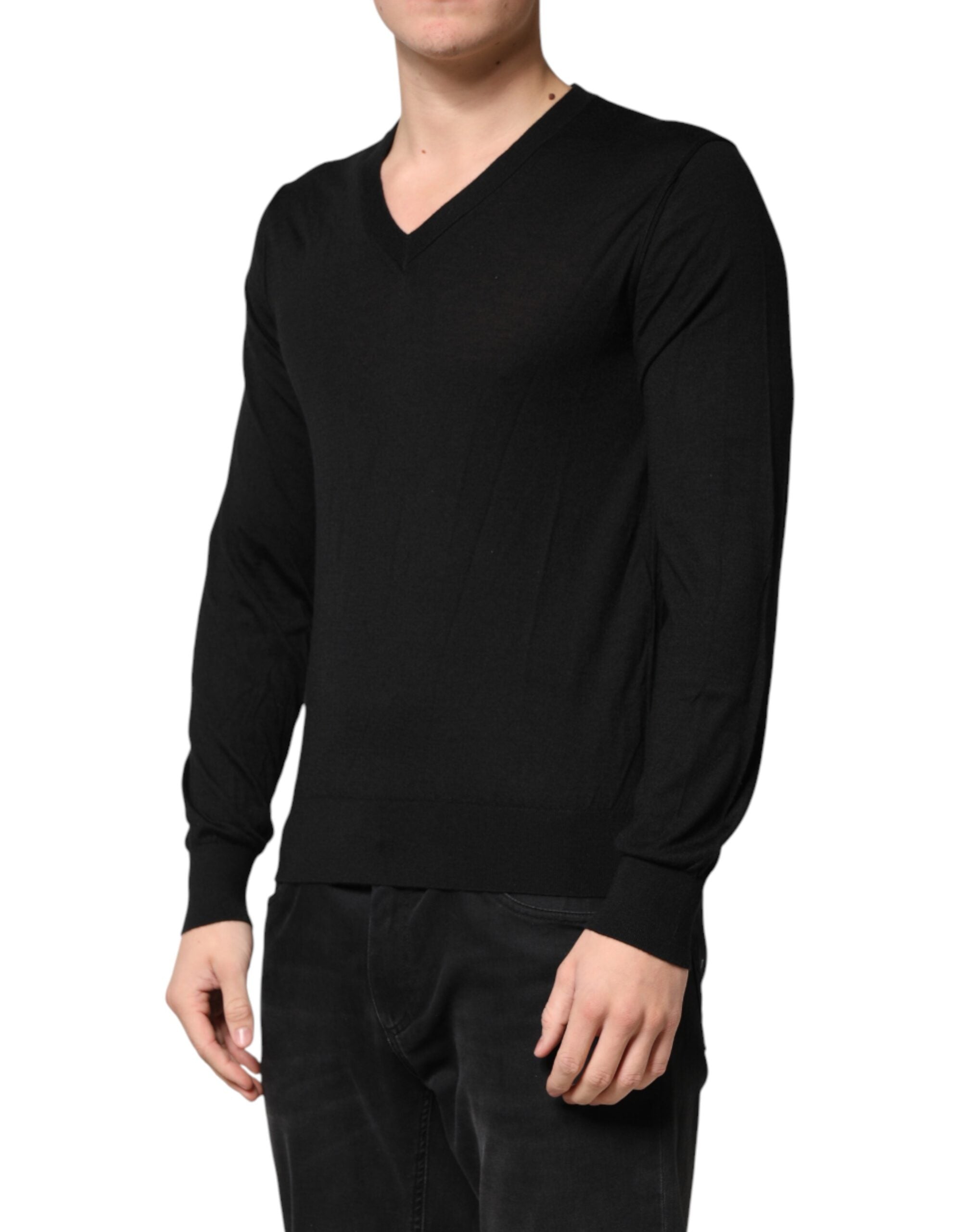 Black Cashmere V-Neck Men Pullover Sweater