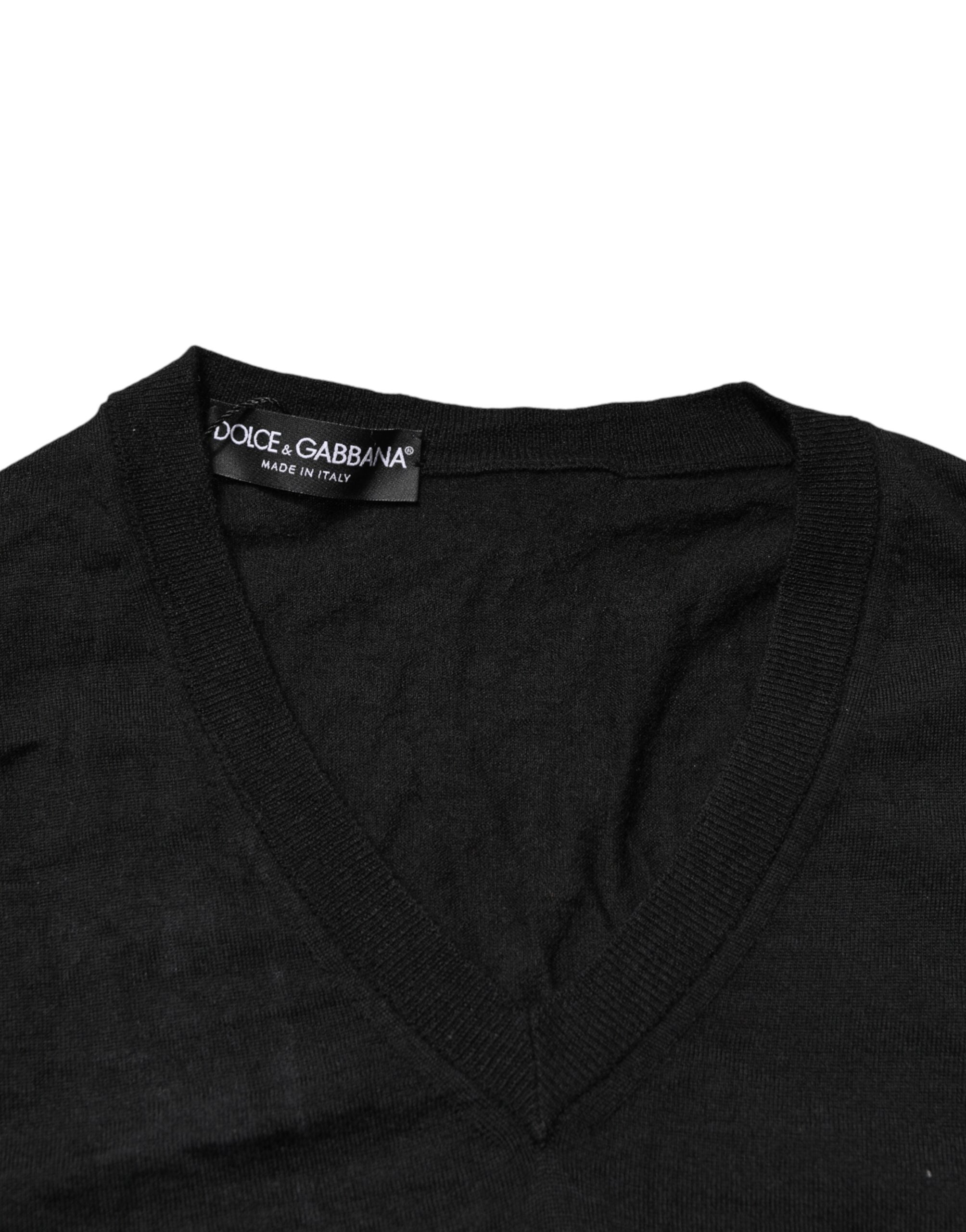 Black Cashmere V-Neck Men Pullover Sweater