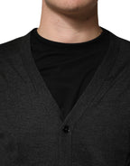 Black Cashmere Buttoned Men Cardigan Sweater