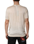 Off White Cotton Blend Men Henley T-shirt