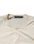 Off White Cotton Blend Men Henley T-shirt