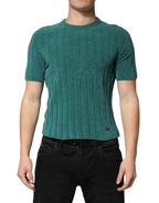 Dark Green Cotton Blend Men Crew Neck T-shirt