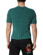 Dark Green Cotton Blend Men Crew Neck T-shirt