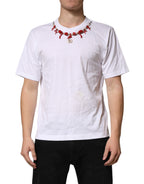 White Cotton Necklace Embellished T-shirt
