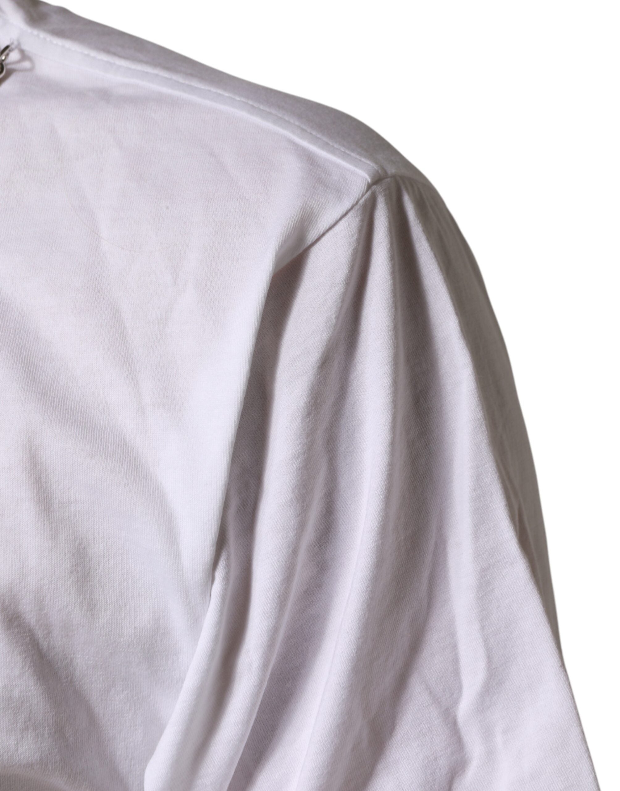 White Cotton Necklace Embellished T-shirt