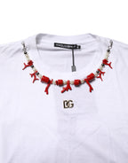 White Cotton Necklace Embellished T-shirt