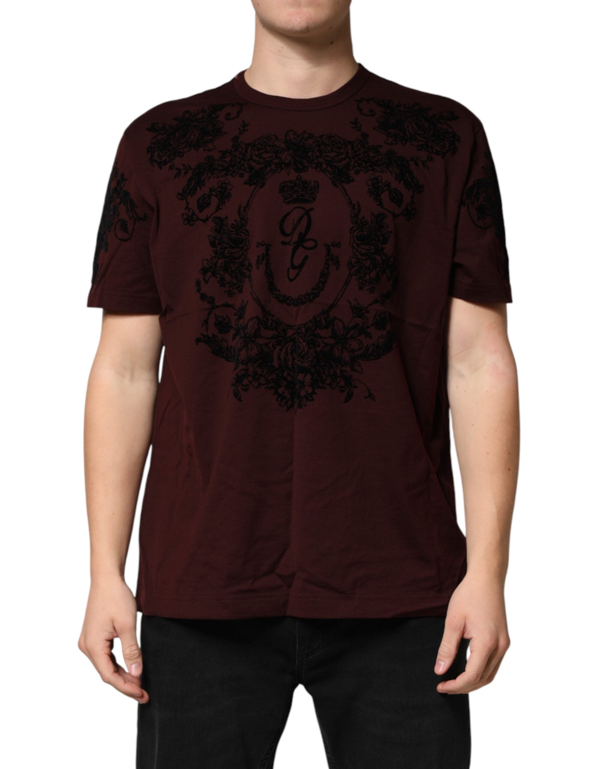 Maroon DG Crown Floral Crewneck Men T-shirt
