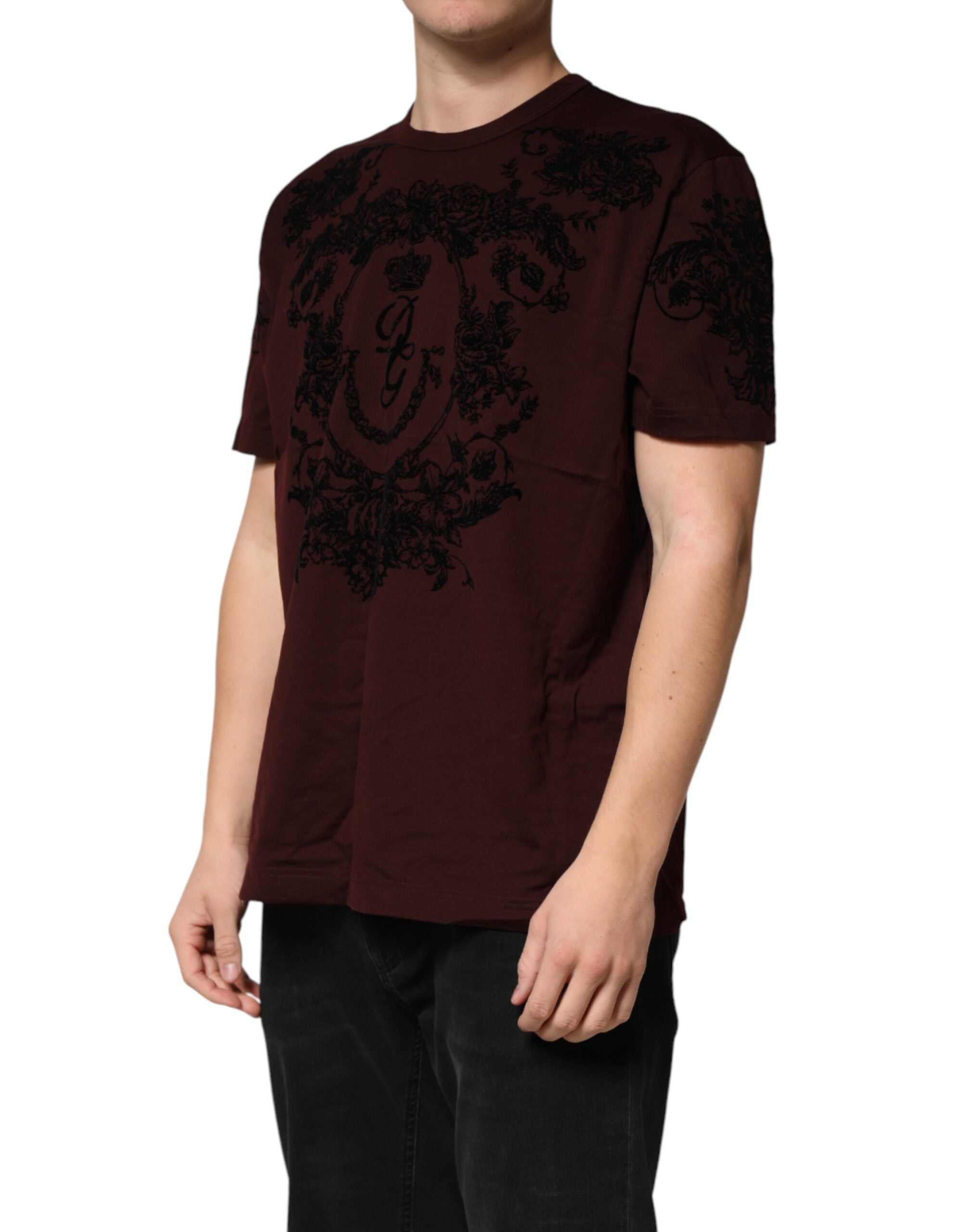 Maroon DG Crown Floral Crewneck Men T-shirt