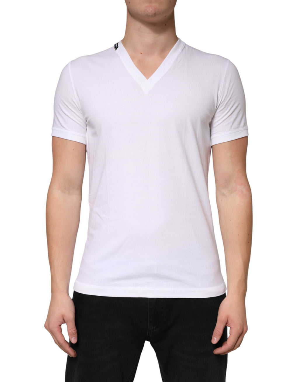 White Cotton Deep V-Neck Underwear Tee T-shirt