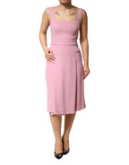 Pink Viscose Sleeveless Sheath Midi Dress