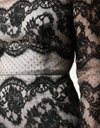 Black White Lace Silk Blend MaxiSheath Dress