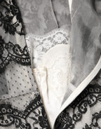 Black White Lace Silk Blend MaxiSheath Dress