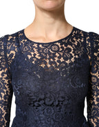 Blue Lace Ruffle A-line Knee Length Dress