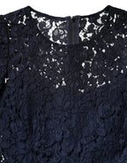 Blue Lace Ruffle A-line Knee Length Dress