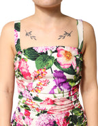 Multicolor Floral Ruched Silk Charmeuse Mini Dress