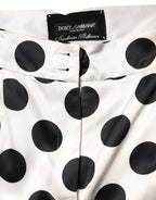 White Black Polka Dot Silk Mid Waist Cropped Pants