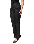 Black Floral Brocade High Waisted Trouser Pants
