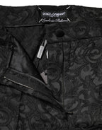 Black Floral Brocade High Waisted Trouser Pants