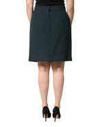 Dark Green Mid Waist Pencil Cut Mini Skirt