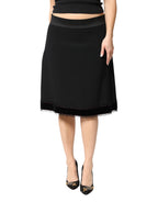 Black Mid Waist A-line Knee Length Skirt