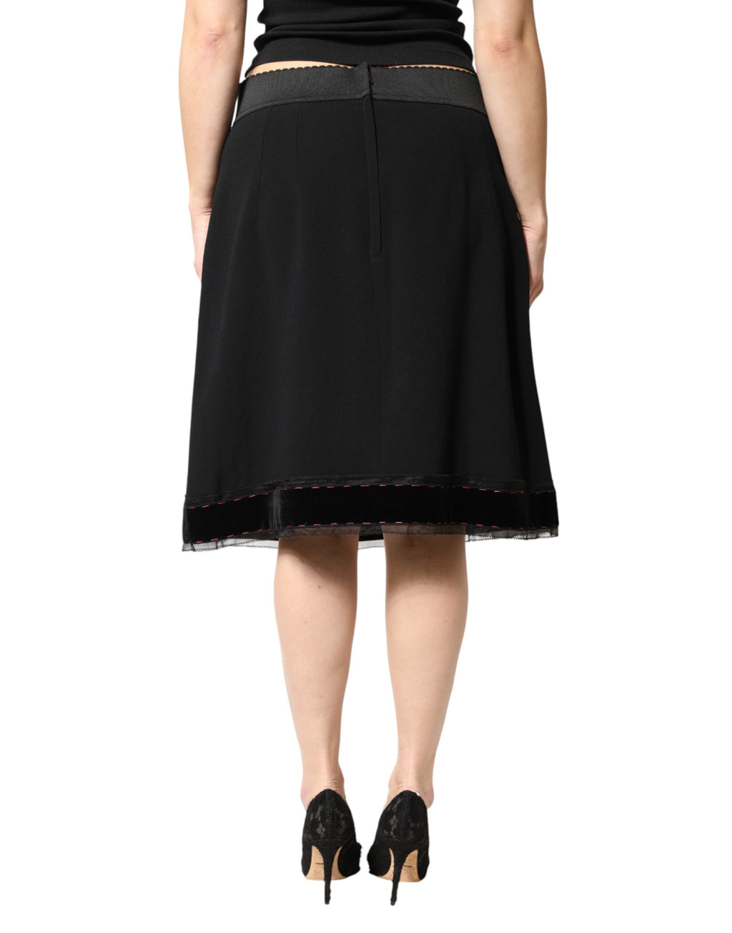 Black Mid Waist A-line Knee Length Skirt