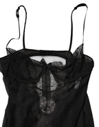 Black Silk Floral Lace Chemise Lingerie Top