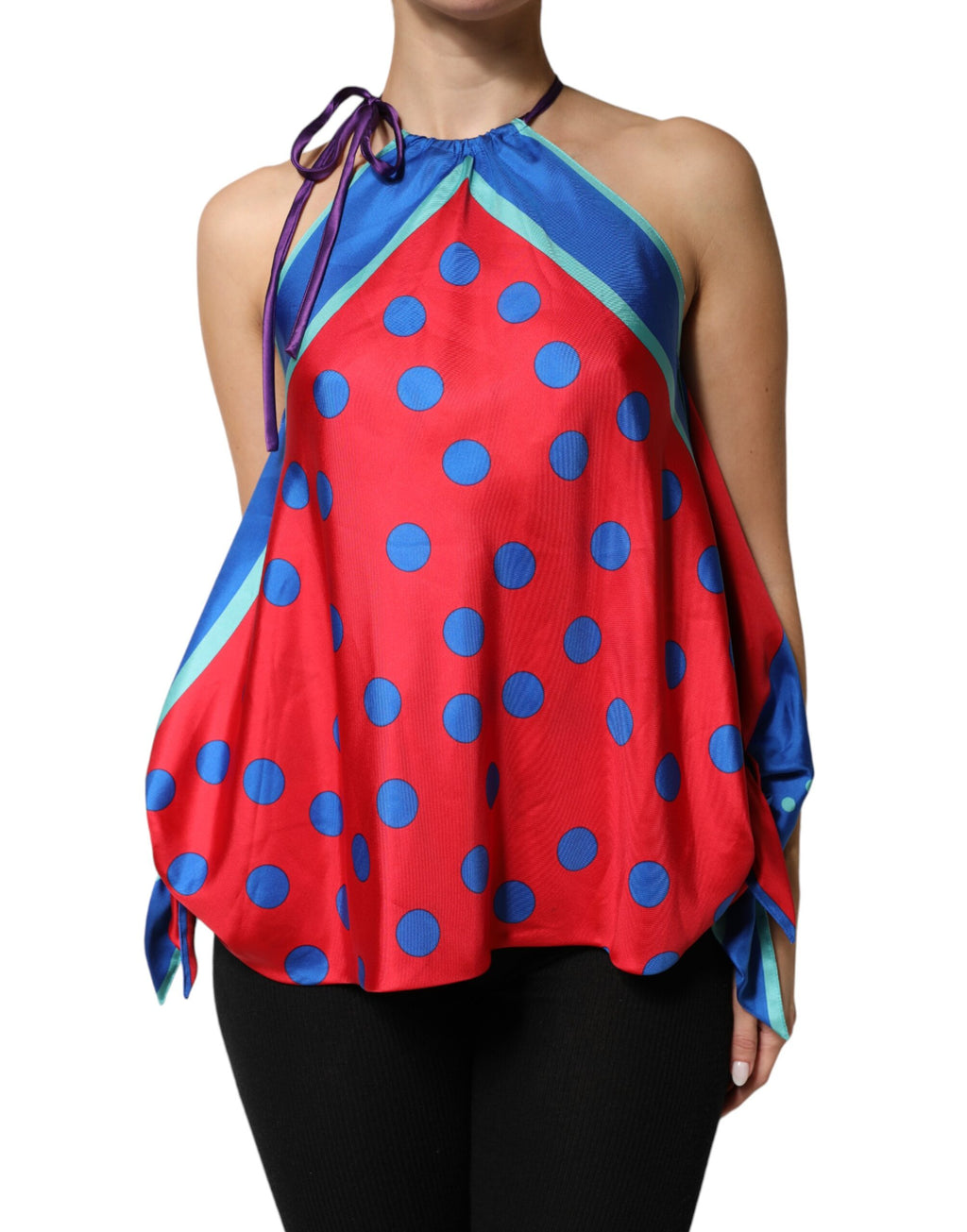 Multicolor Polka Dot Tie Halter Blouse  Top