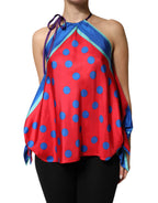 Multicolor Polka Dot Tie Halter Blouse  Top