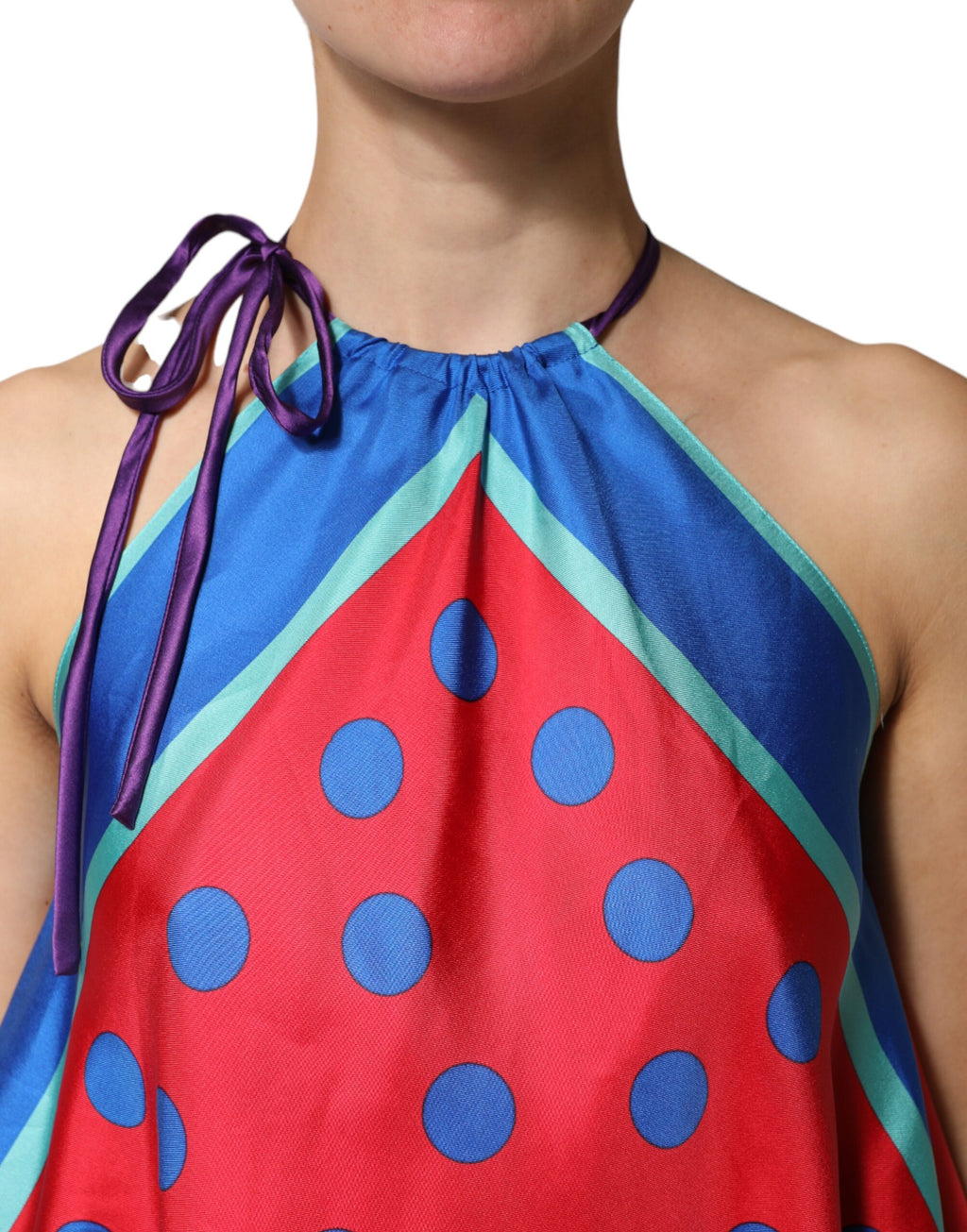 Multicolor Polka Dot Tie Halter Blouse  Top