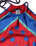 Multicolor Polka Dot Tie Halter Blouse  Top