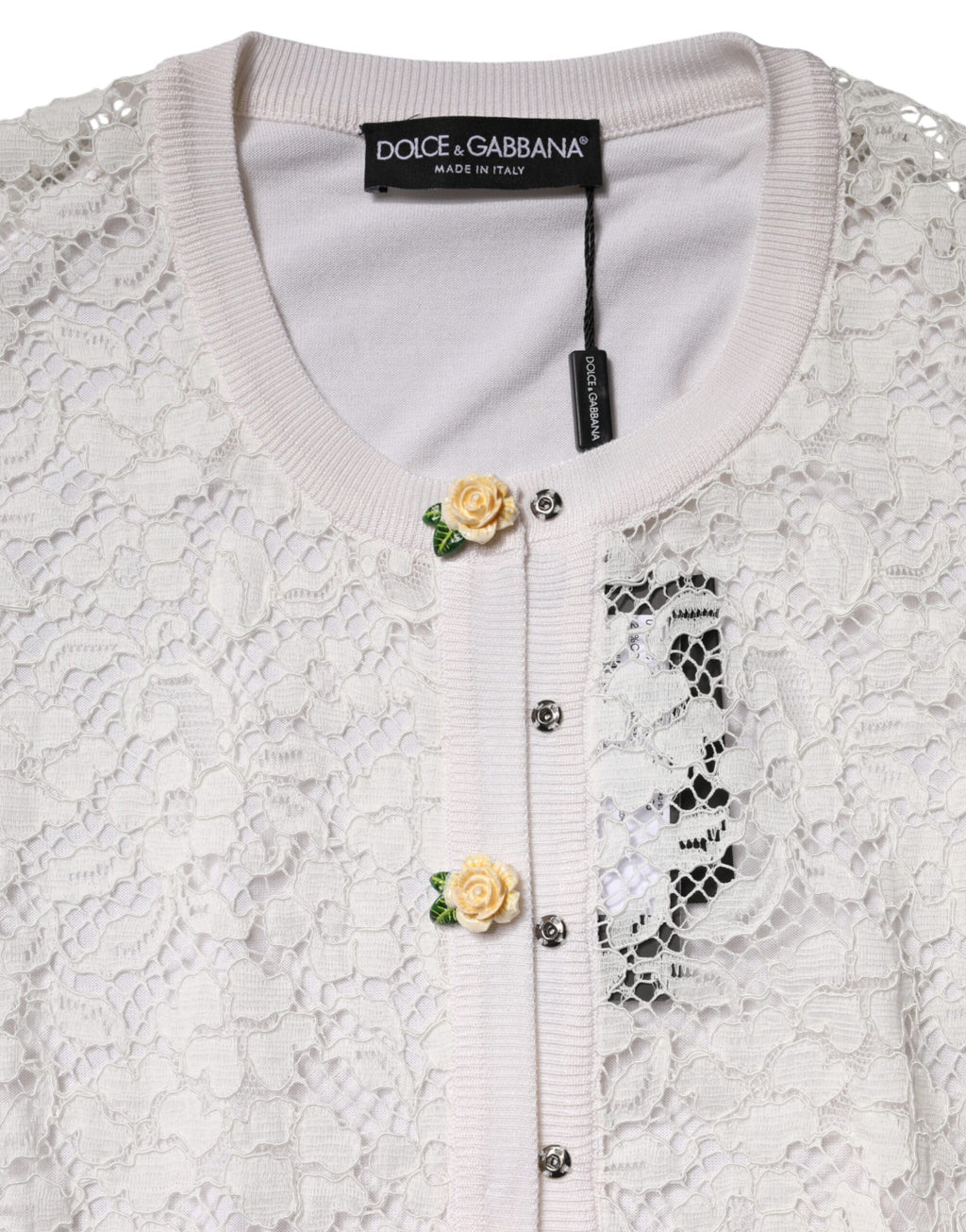 Cream Lace Knit Rose Button Cardigan Sweater