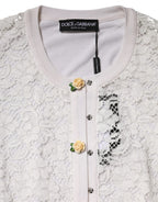 Cream Lace Knit Rose Button Cardigan Sweater