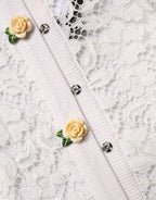 Cream Lace Knit Rose Button Cardigan Sweater