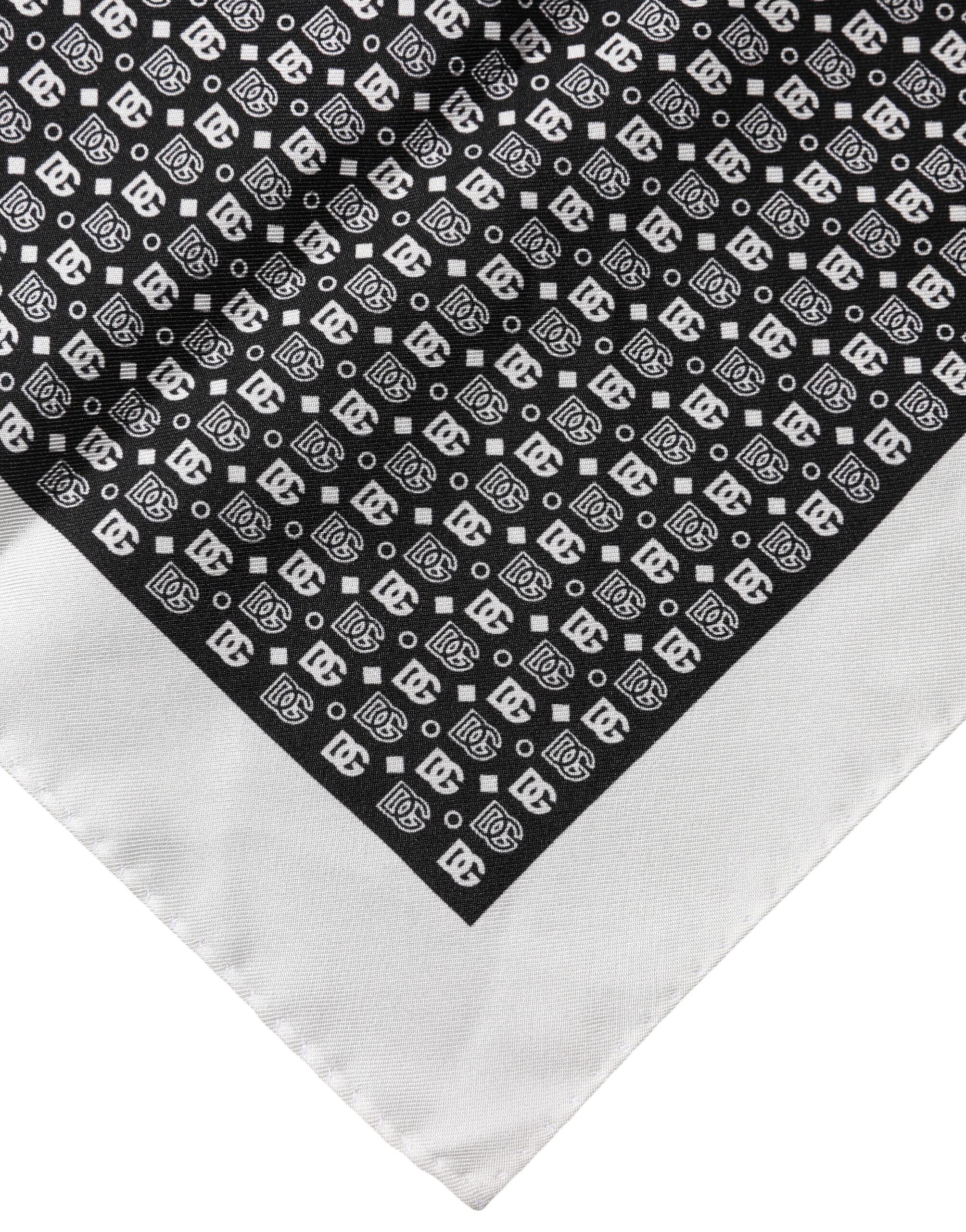 White Black Patterned Square Foulard Scarf
