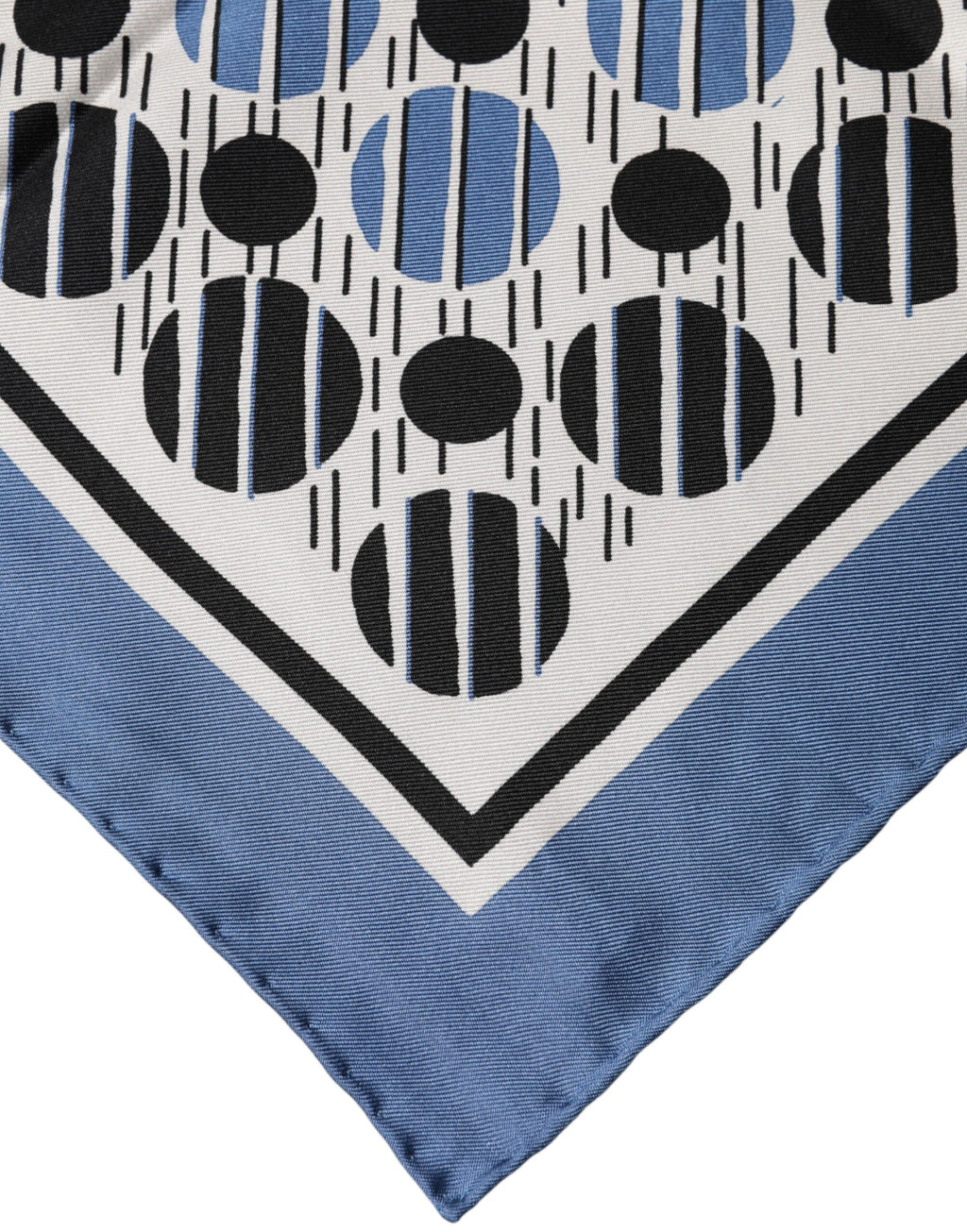 Blue Dotted Silk Square Foulard 66cm Scarf