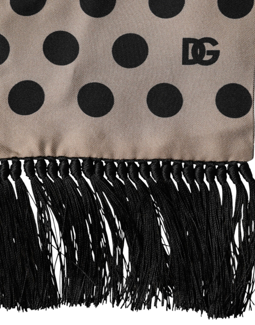 Brown Polka Dot Silk Fringes Foulard Scarf
