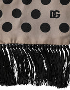 Brown Polka Dot Silk Fringes Foulard Scarf