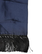 Navy Blue Silk Fringes Neck Foulard Scarf