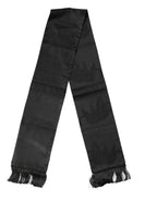 Black Satin Silk Fringes Neck Foulard Scarf
