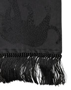 Black Satin Silk Fringes Neck Foulard Scarf
