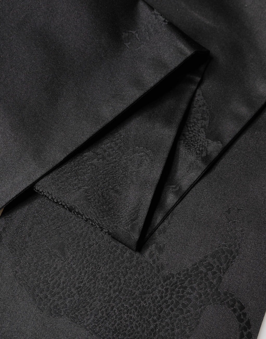 Black Satin Silk Fringes Neck Foulard Scarf