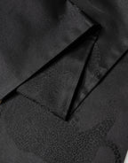 Black Satin Silk Fringes Neck Foulard Scarf